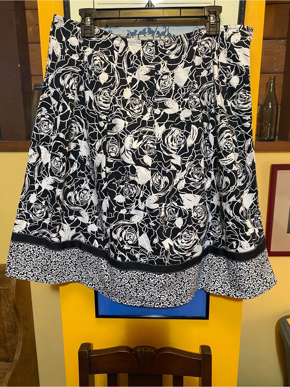 Notations Cotton A-Line Rose Print Skirt